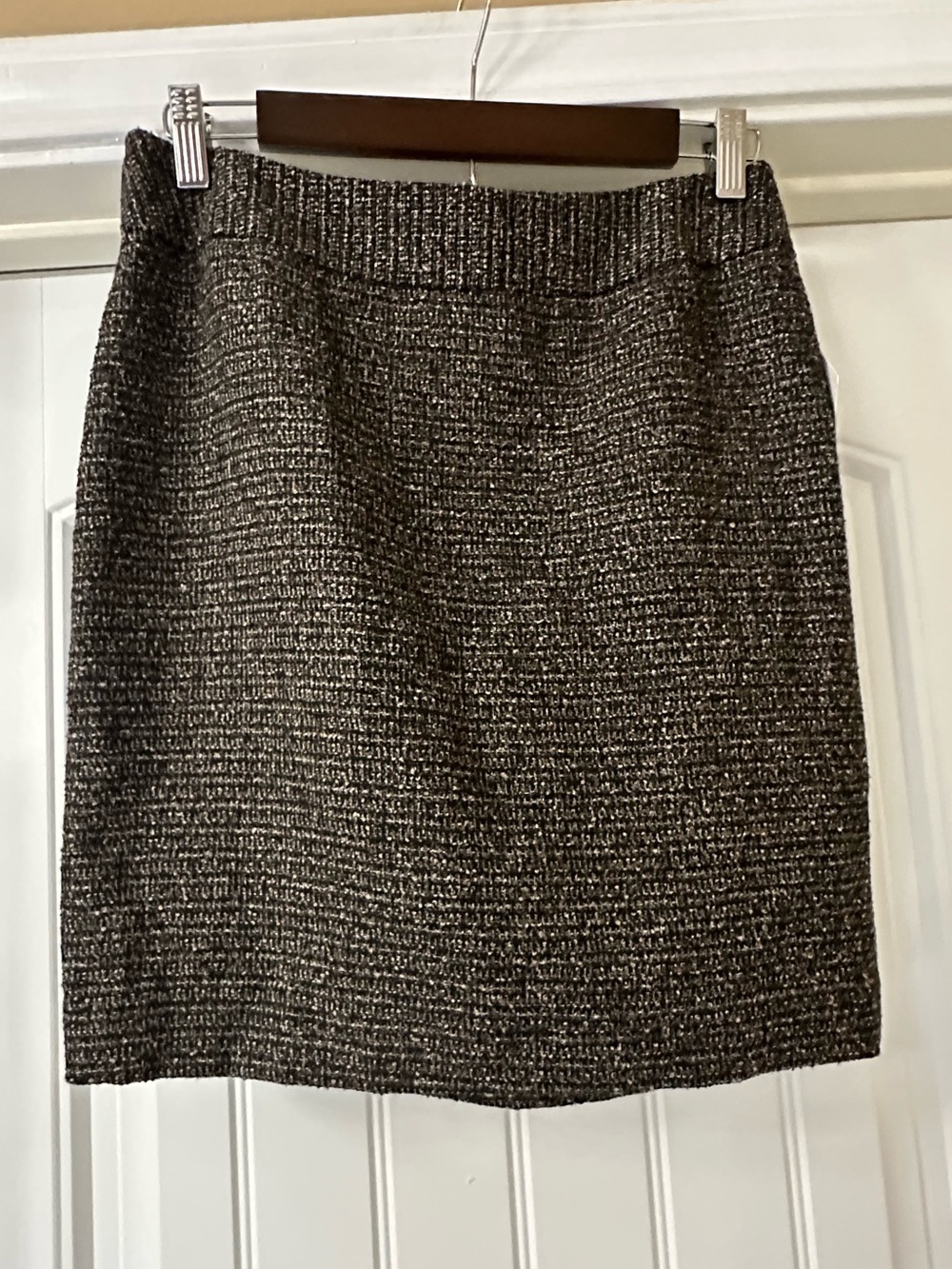 New Halogen 4P Petite Tweed Textured A-Line Skirt Brown Black Exposed Zip